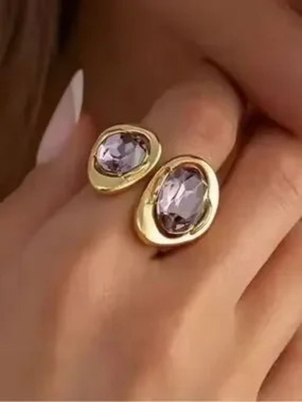 Anthropologie Gold-Tone Ring with Lavender Stones